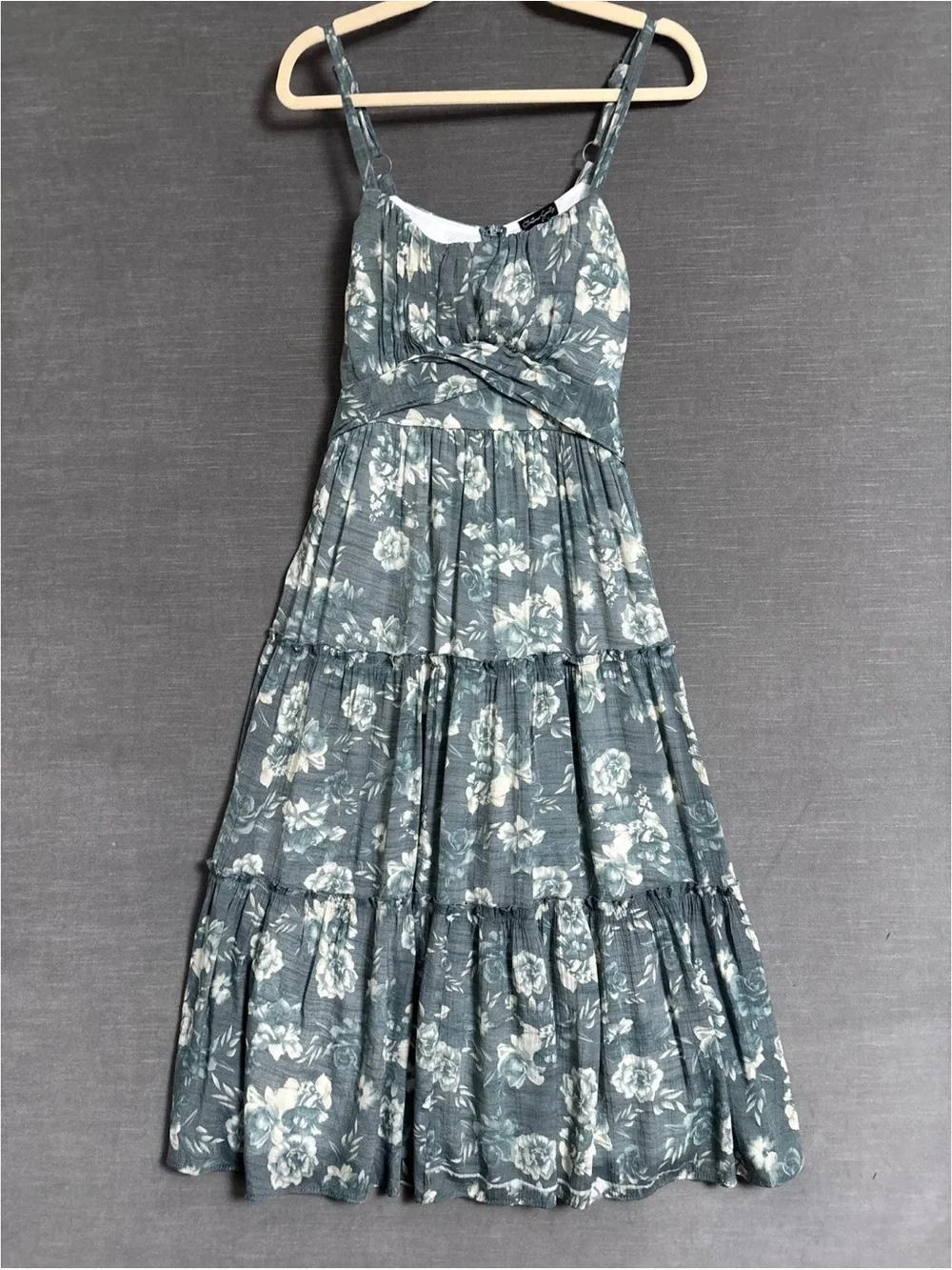 Streetwear Society Slate Blue Floral Tiered Spaghetti-Strap Dress